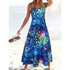 Dresses for Woman Vest Dress Beach Holiday Round Neck Sleeveless A-Line Long Skirt Starry Iridescent Floral Gradient Print