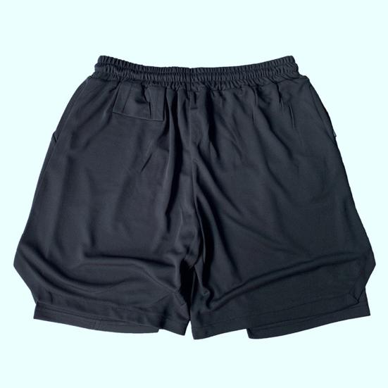 Men Shorts Double Layer Drawstring Fake Two Piece Elastic Waist Knee Length Shorts for Training