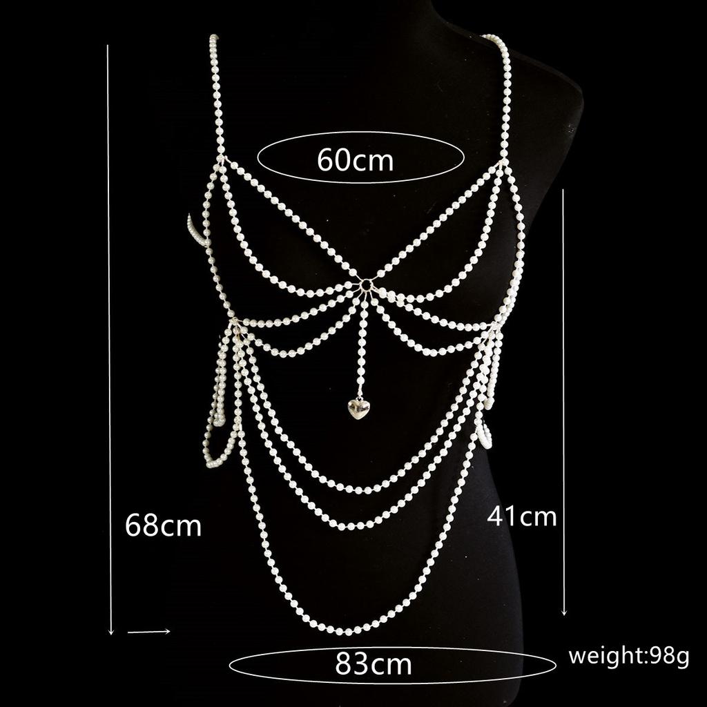 Fashionable, gorgeous and elegant pearl body chain, versatile banquet and party chest chain, clothing accessories