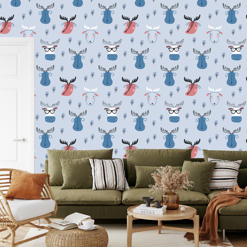 Forest Animals Wallpaper in Scandinavian Style for Living Room and Bedroom 50x1000
