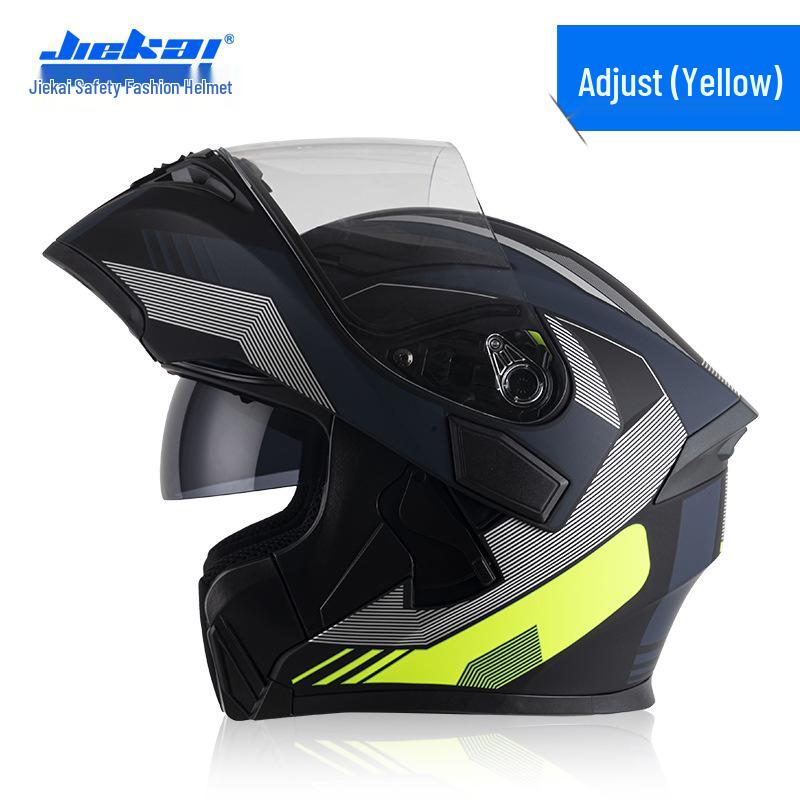 Jiekai Men's DOT Standard Flip-up Electric Motorcycle Helmet with Double Visor, All-Season Safety Gear