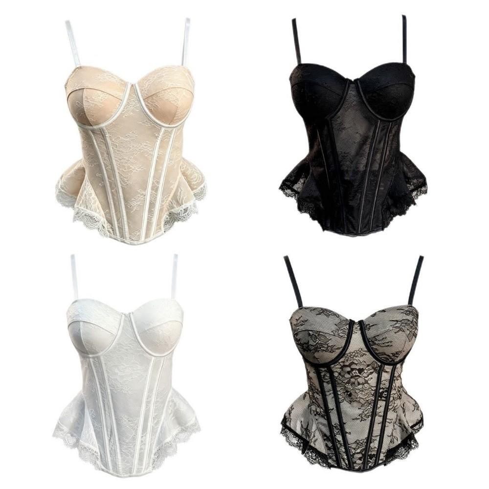 Mesh Lace Corset Transparent Crop Tops Fashion Suspender Vest  Burlesque