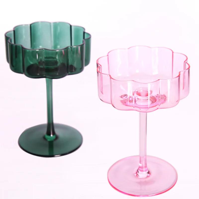Multicol Crystal Glass Cocktail Goblet Transparent Champagne Cup Creative Light Luxury Retro Petal Wine Glasse Colorful Wine Cup