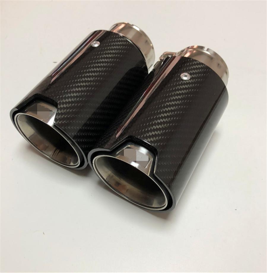 4Pcs Universal Glossy Black 100% Real Carbon Fiber Car Exhaust End Tips for BMW 2.5'' in, 3.2'' out With Logo