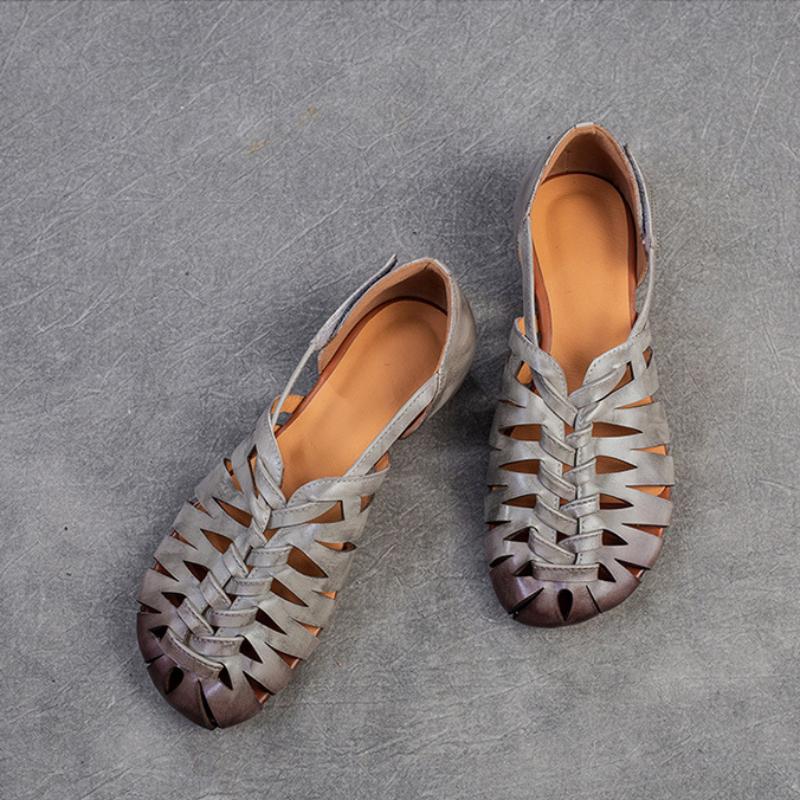 Johnature Sandali traspiranti cavi in vera pelle Scarpe da donna retrò comode e versatili