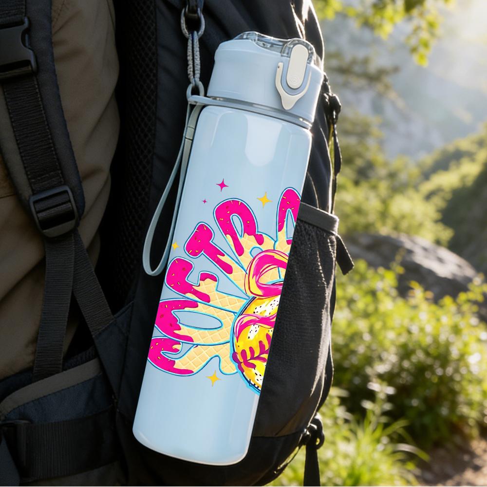 1PC Colorful Softball Bow Graffiti Art 750ml Color Plastic Water Bottle Leakproof Flip Straw Lid For Sports Office Home Use