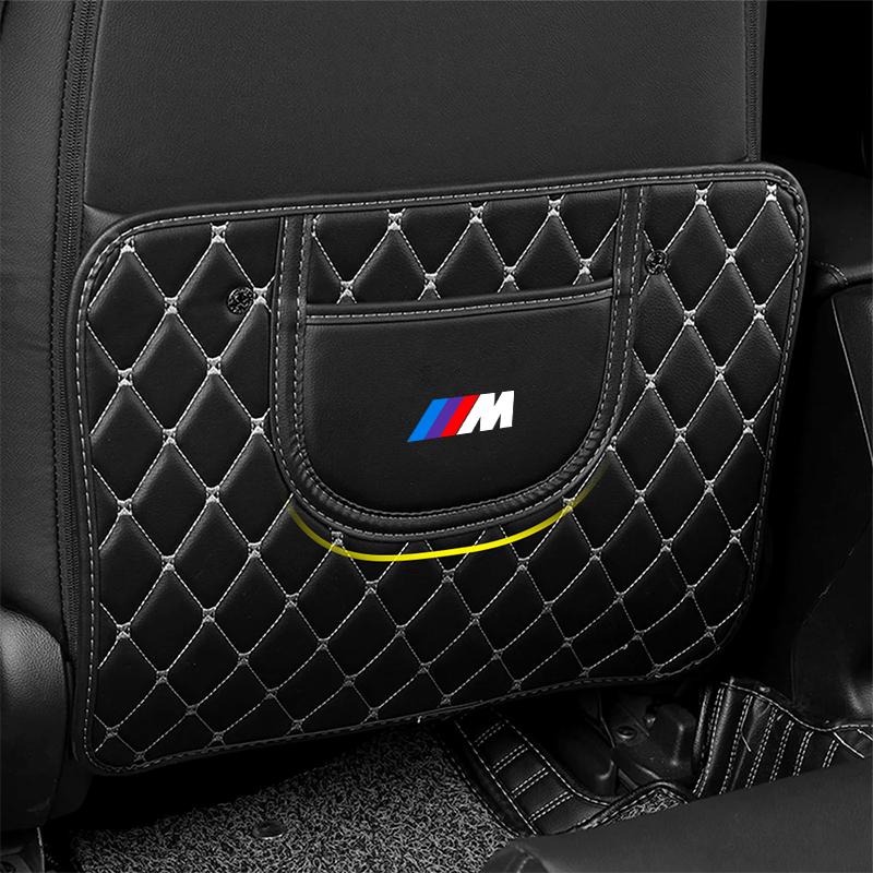 M LOGO Car Anti-Kick Mats PU Leather Auto Seat Back Protector Cover For BMW X6 X1 X2 X3 X4 X5 X7 E46 E39 E90 E36 E60 E34 E30 F30 E71 F10 F10 E34 E92