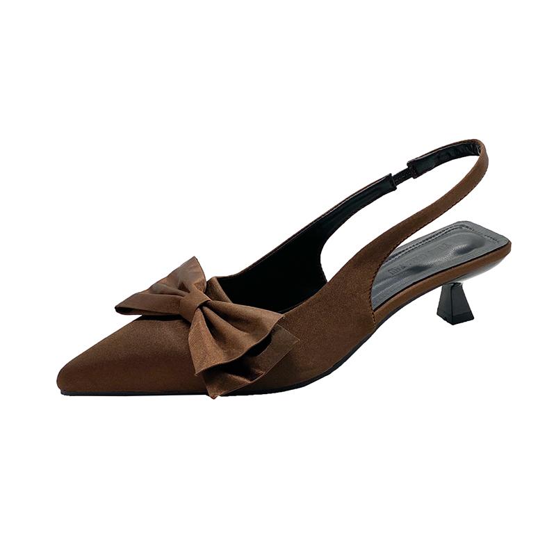 Bow Shallow Women's Sandals Pointed Toe Mid Heels Shoes Elegant Woman Pumps 2025 Fad Trend Designer Summer Sandalias De Mujer