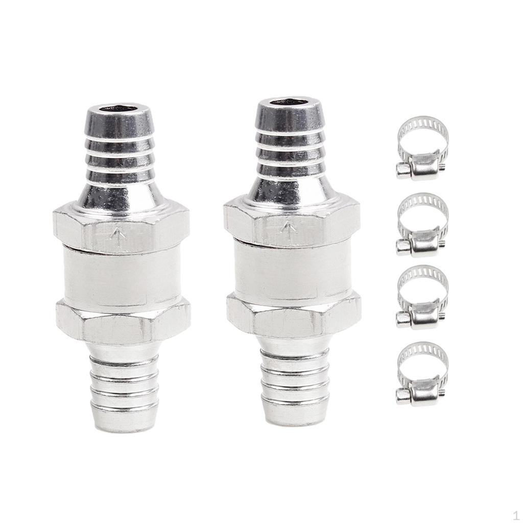 2 Pieces Check Valve with 4 Hose Clamps Clips Aluminum Alloy Auto Accessories for Fuel Line Oil