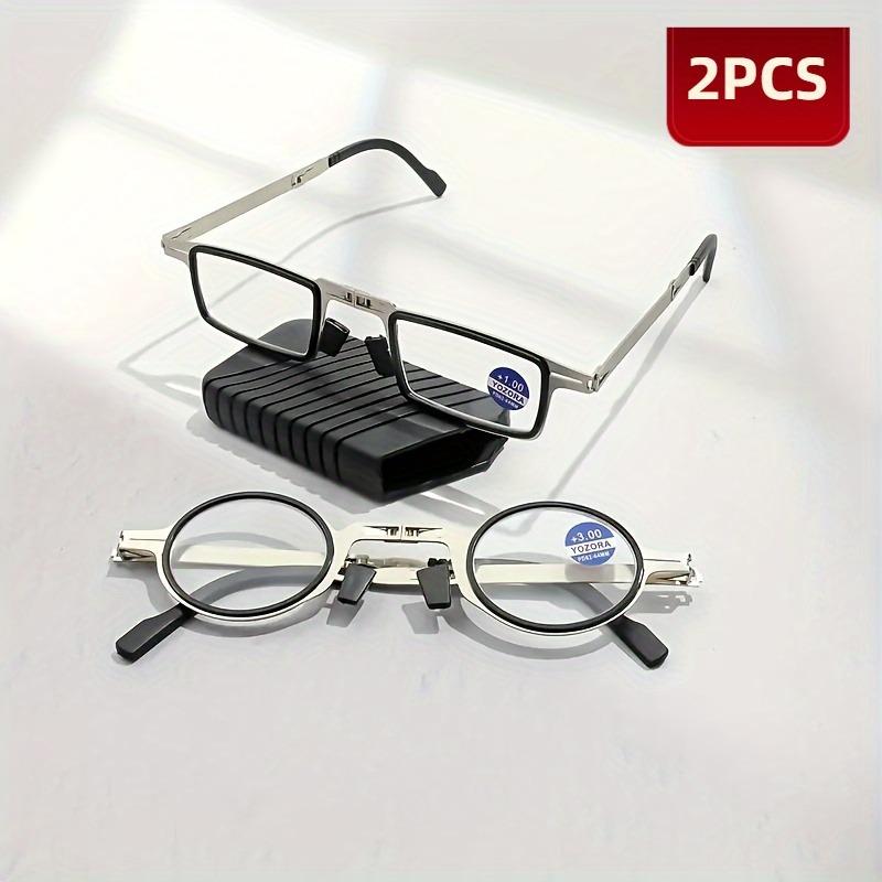 2 Piece Set of Round and Rectangular Portable Folding Comfortable High-definition Anti Blue Light Glasses with Case