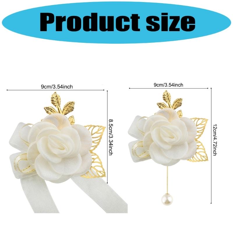 Wedding Boutonniere and Wrist Flower Set Wrist Jewelry For Wedding Ceremony Celebration Bride Groom Dressingup Props