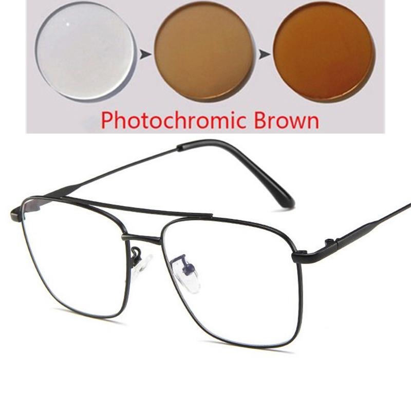 Double Beam Anti Blue Light Square Prescription Glasses For The Nearsighted Vintage Metal Myopia Spectacles -0.5 -0.75 To -6.0
