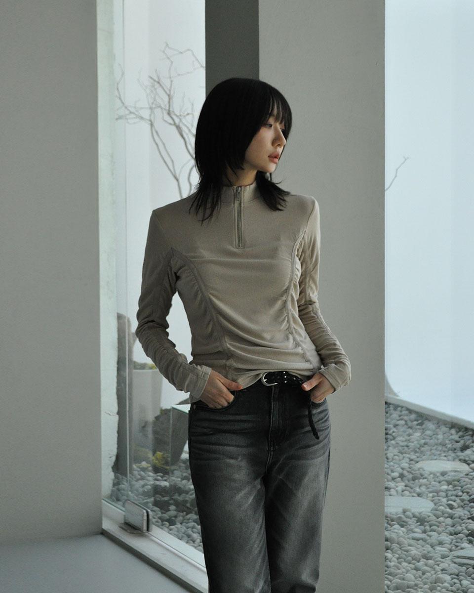 Tud Tape Shirring Tee Beige Beige