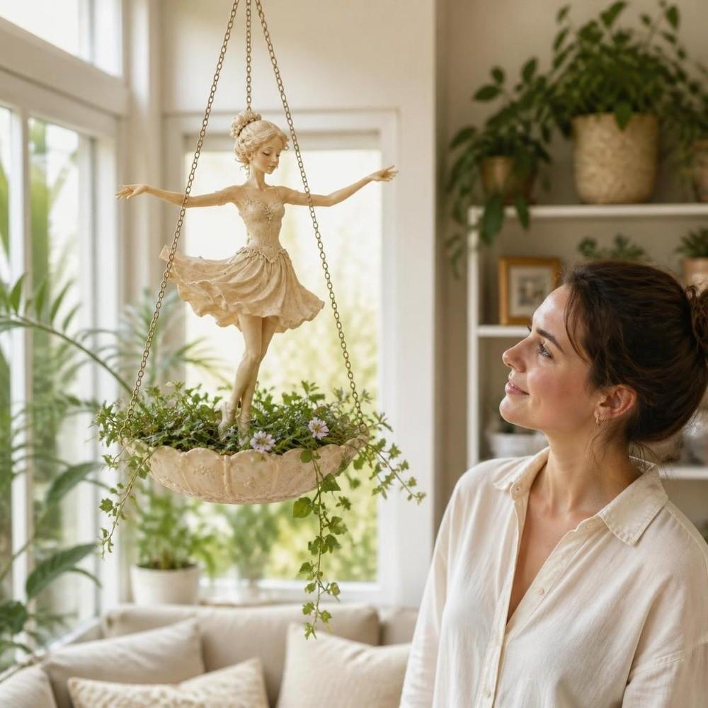 Resin Ballet Dancer Hanging Planter Elegant Vintage Fairy Flower Pot UV Resistant Save Space Flower Container Indoor Decor