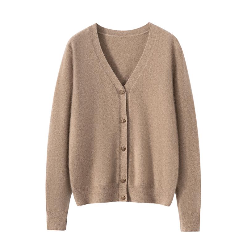 100% Pure Cashmere Women's V-neck Buttoned Cardigan Sweater - 2026 Autumn/Winter Collection