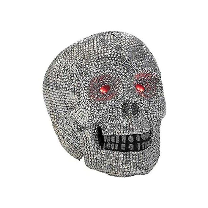 Halloween Schädel Dekoration - My Other Me - Leuchtende rote Augen - 39x48 cm - Mehrfarbig - Tischmontage