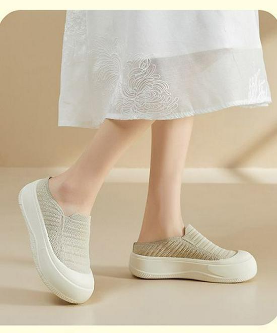 2025 Minimalistische Damen Hausschuhe mit dicker Sohle aus Fly-Knit - Vielseitige modische lässige Espadrilles aus Mesh