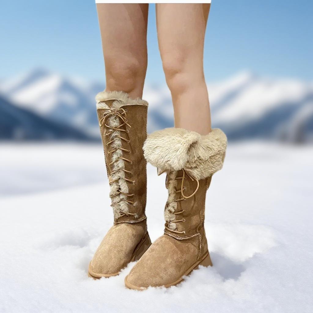 Fashion Winter Platform Boots Knee-High Was High Simple Boots Fashion Motorcycle Boots Causal Plush Fluffy Anti-cold Shoe Botas Mujers