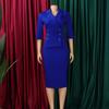 Plus-Size Elegant Double-Breasted Hip-Hugging High-Waisted African Dress with Lapel and 3/4 Sleeves