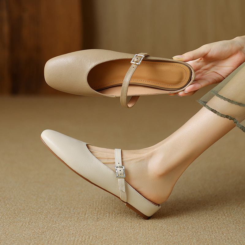 Krazing Pot, mulas de cuero de plena flor, punta cuadrada, tacones bajos, zapatillas exteriores de otoño, zapatos de verano, zapatos de tacón para mujer