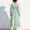 Women's V-Neck Floral Long Sleeve Pleated Dress 2026