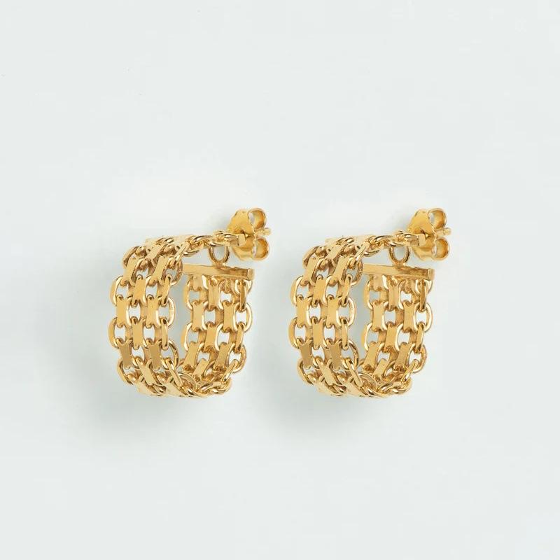 Simple Trend Light Luxury Personalized Chain Shape Earrings S925 Silver Needle Stud Earrings Temperament Versatile Daily Earrings