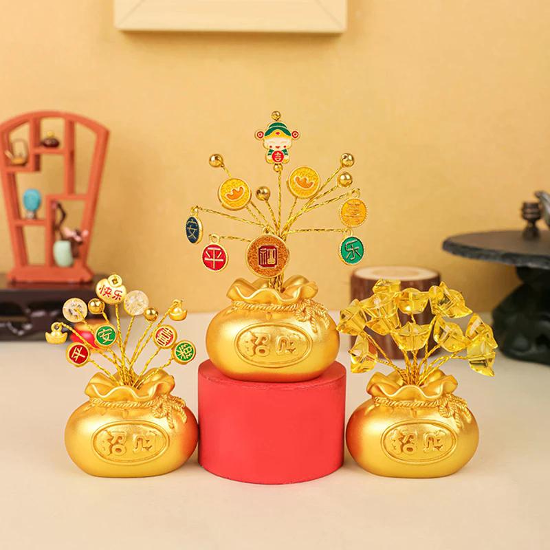 Chinese New Year Money Tree God Feng Shui Fa Cai Lucky Fortune Miniature Spring Festival Home Decorating Desktop Car Ornaments