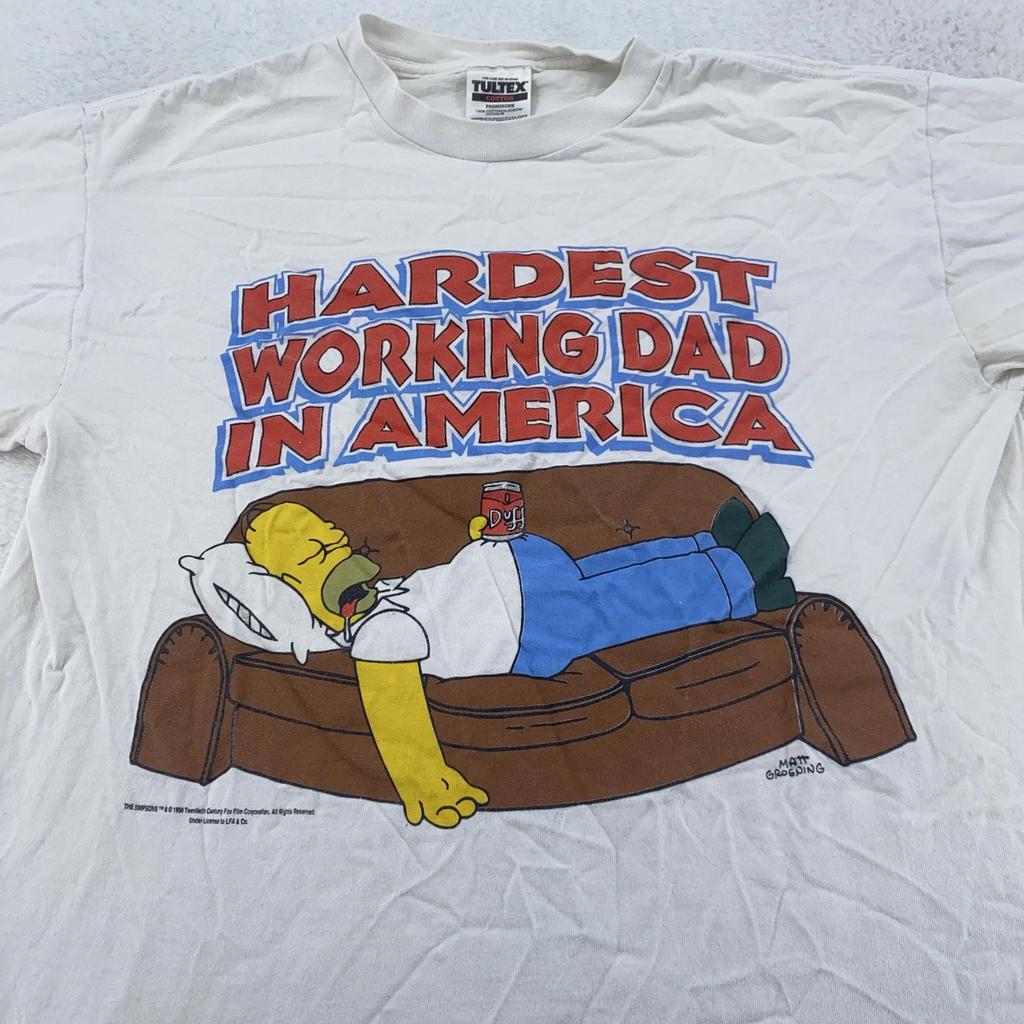 Vintage Simpsons Shirt Mens M/L White Hardest Working Dad America Homer 90s