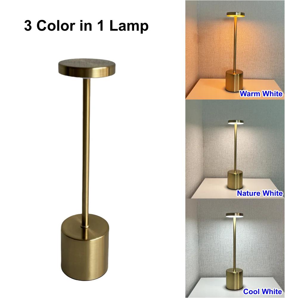 Nordic Style Cordless LED Table Lamp Alloy Body Touch Switch 3 Colors Rechargeable Perfect for Home Bar Restaurant Ambian