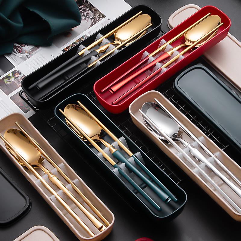 Slim Waist Portable Stainless Steel Cutlery Set: Spoon, Fork, Chopsticks - Japanese Tableware for Students