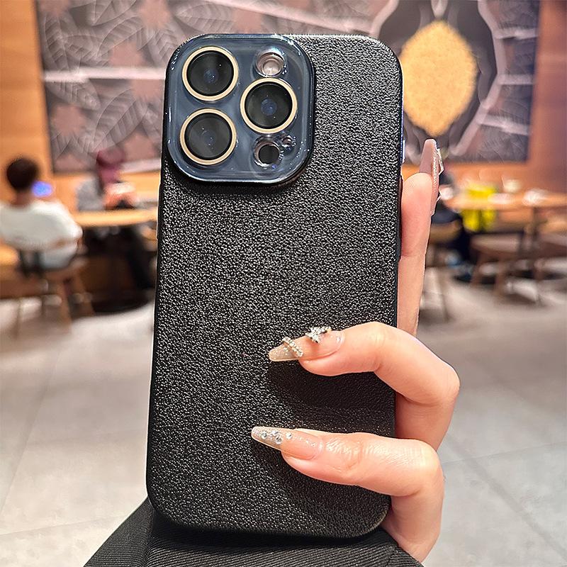 Applicable To Apple 17promax Lychee Leather Mobile Phone Case Comes with Lens Film IPhone 16 Anti Fall Pc Protection Case