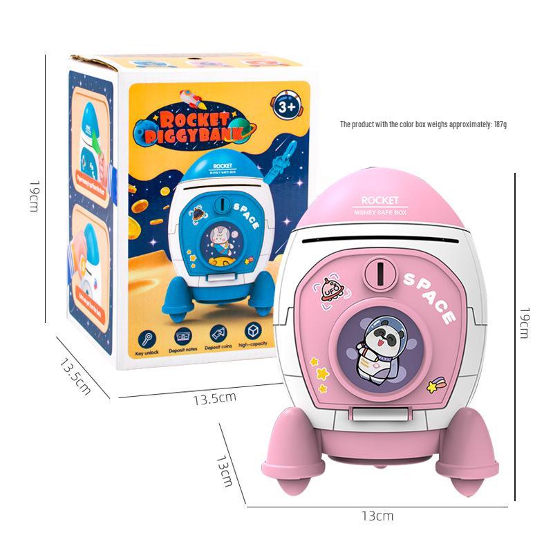 Cartoon Rocket Spaceship Piggy Bank - Large Capacity Savings Jar for Kids