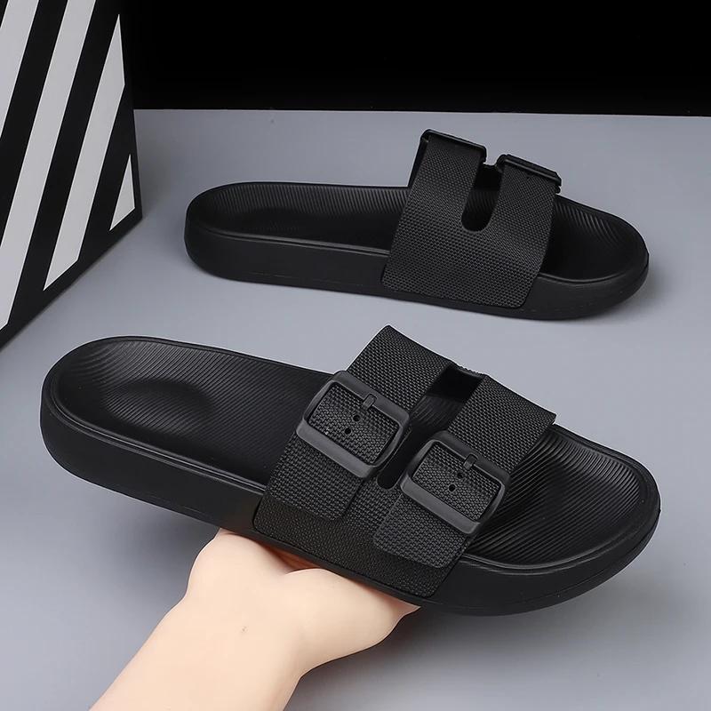 Fashion Summer Yellow Men's Slippers Size 39-47 Buckle Design Indoor Slippers For Men Comfortable Non-Slip Platform Sandals Man Slides