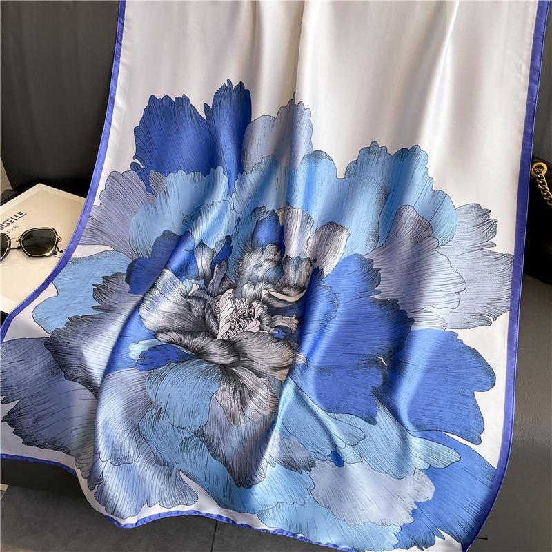 Blue Imitation Silk Scarf, New Silk Scarf, Women's Shawl, Vacation Beach Scarf, Silk Scarf, Commuter, Thin, Beautiful Brocade.