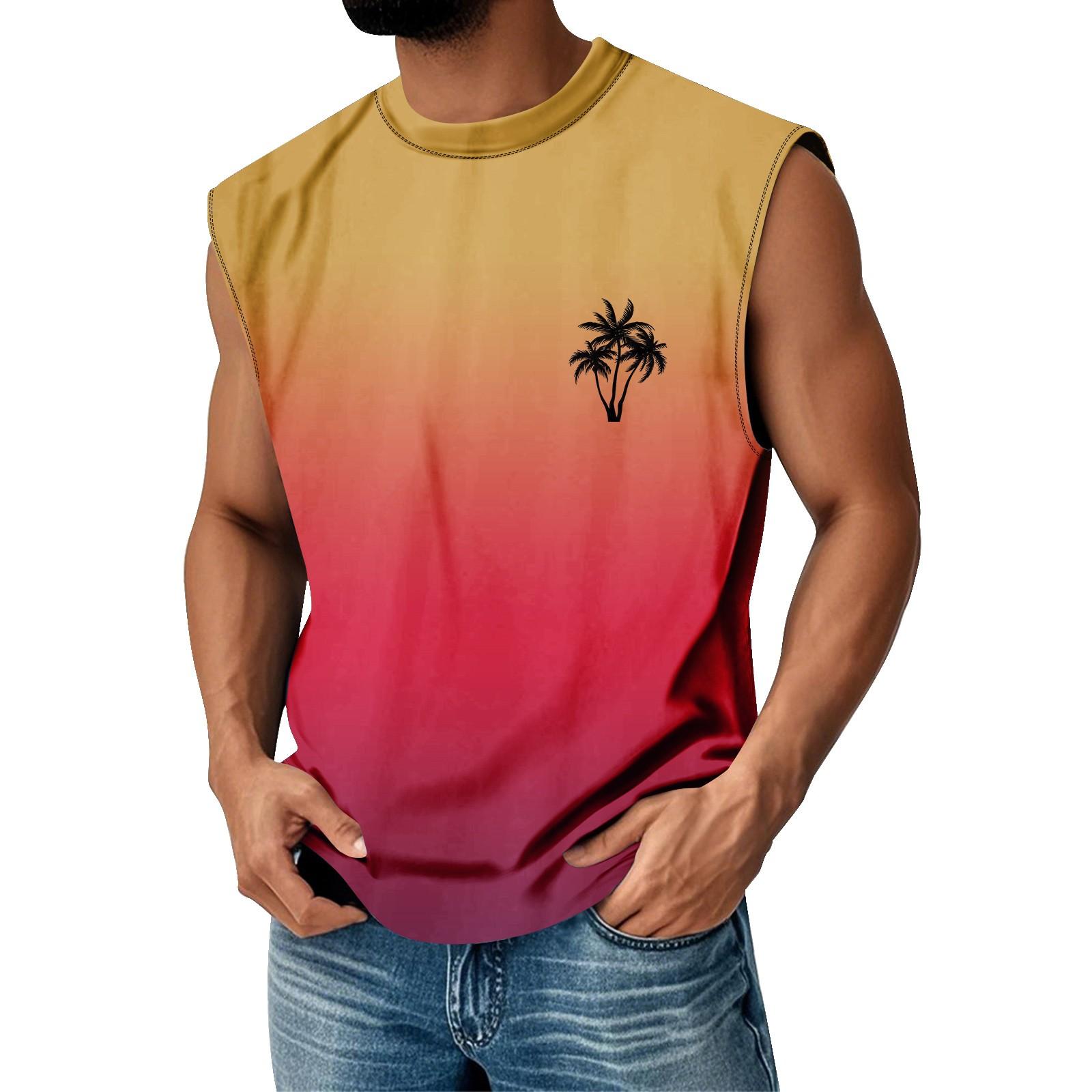 

Men s Summer Print Round Neck Gradient Sports Casual Sleeveless Vest S червоний
