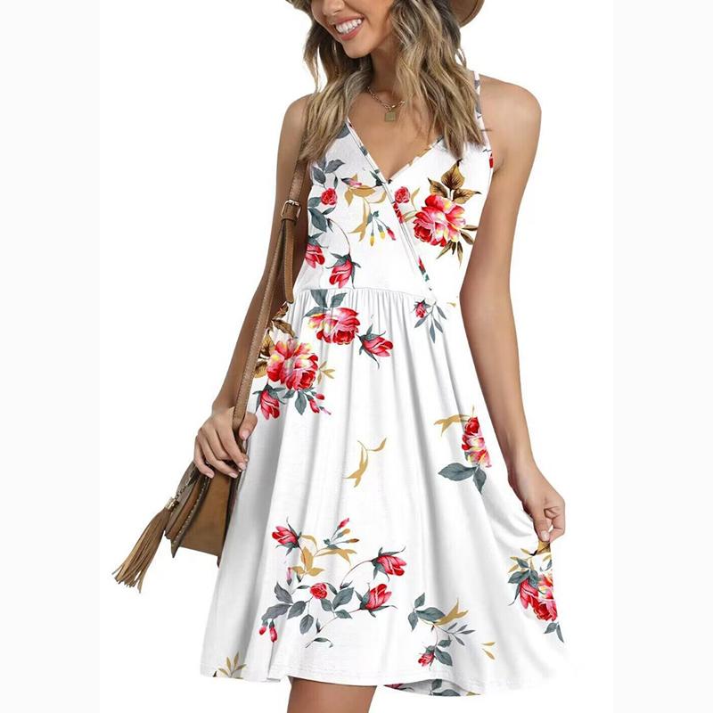 

Модна вільна сексуальна сукня з V-подібним вирізом, жіноча літня літня кишеня, елегантна жіноча коротка сукня великого розміру, елегантні повсякденні сукні 24339 XXL