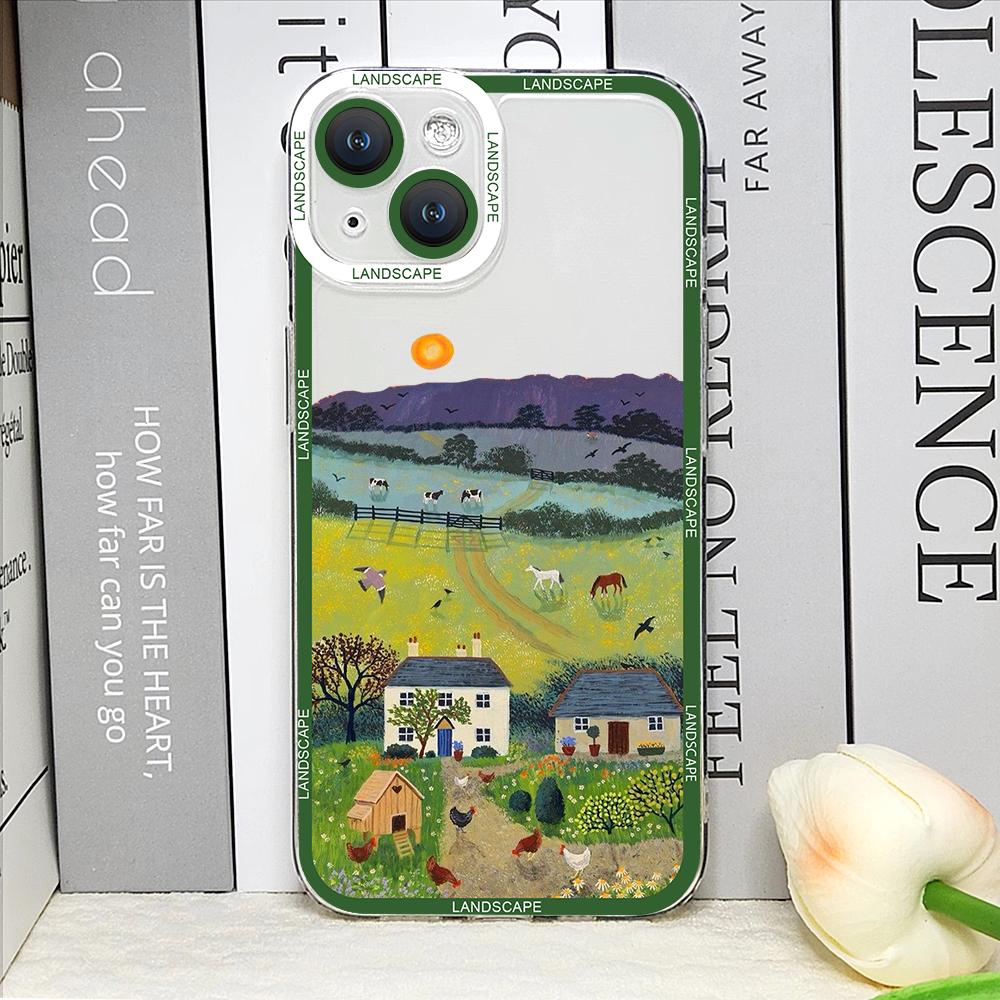 Landscape Oil Painting Phone Case for IPhone 14 15 16 Pro MAX 11 13 12 XS X SE2 XR 7 8 Plus Shockproof Aesthetic Art Soft Covers