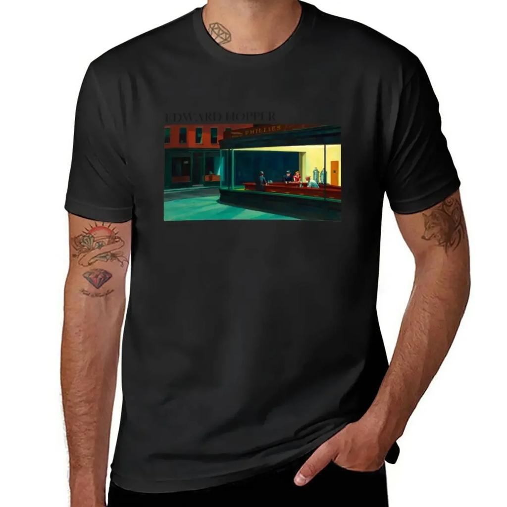 Edward Hopper Nighthawks T-Shirt blacks anime clothes Men's clothing