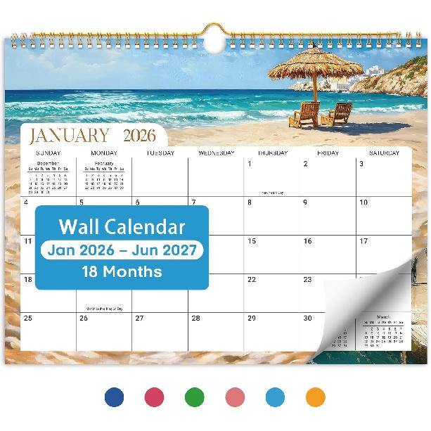 2026 Calendar, 18-Month Wall Calendar from Jan 2026 to Jun 2027, 11.5" x 14.7", Spiral Binding Hanging Monthly Calendar with Twin-Wire Binding,
