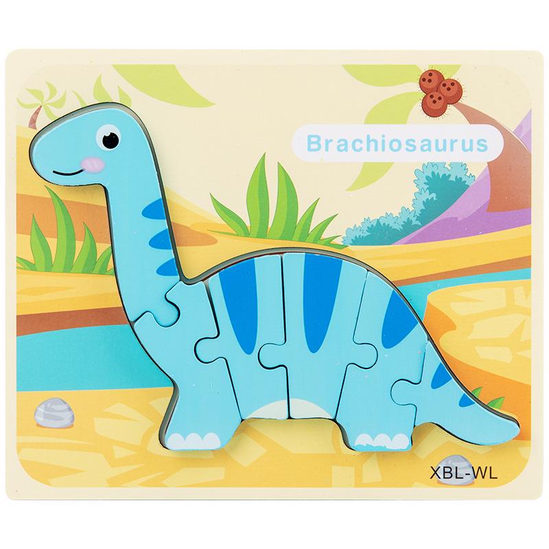 Dřevěné Vzdělávací Kognitivní Dětské Vzdělávací Hračky Stavební Kostka Tvar Dinosaurus Párování 3D Trojrozměrné Puzzle