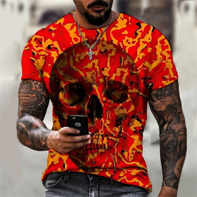 Men's Casual T-Shirt, Gothic Skull Heart Hands Graphic Black Short Sleeve Crew Neck Tee Cool Streetwear Halloween Fashion Top