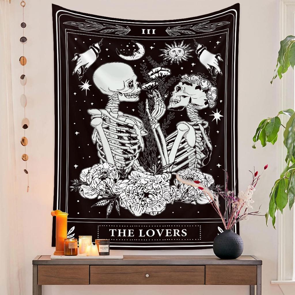 1pc Skeleton Lover Backdrop Tapestry Gothic Skull Design Suitable For Bedroom Home And Party Decor Hip-hop Rock Aesthetics Gift