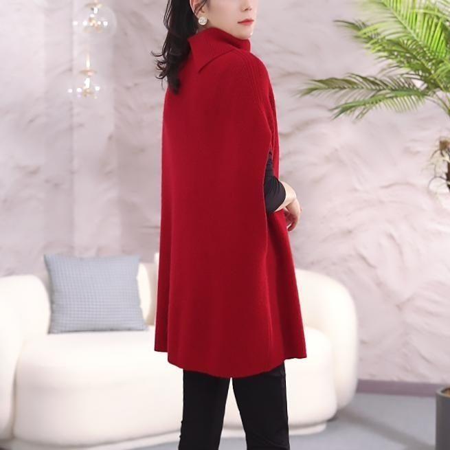 Women's Turtleneck Knitted Vest Fall and Winter Long Pullover Knitted Vest Loose Sleeveless Knitted Batshirt