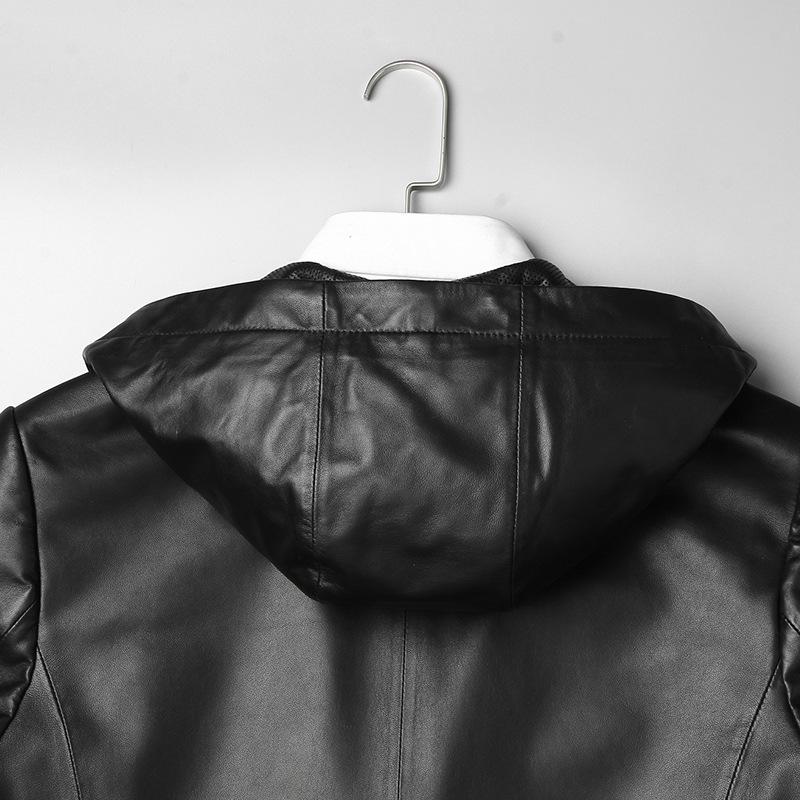 Men's Genuine Lambskin Hooded Leather Jacket, Slim Fit, Mid-Length Outerwear