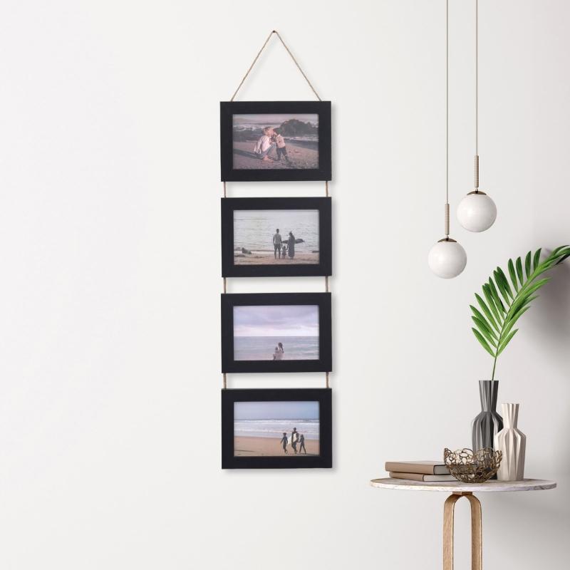 Wall Hanging Picture Frames Collage with 4Opening Casual Styles Engineered Wood Frames 4×6inch Photo Wall Mount Only