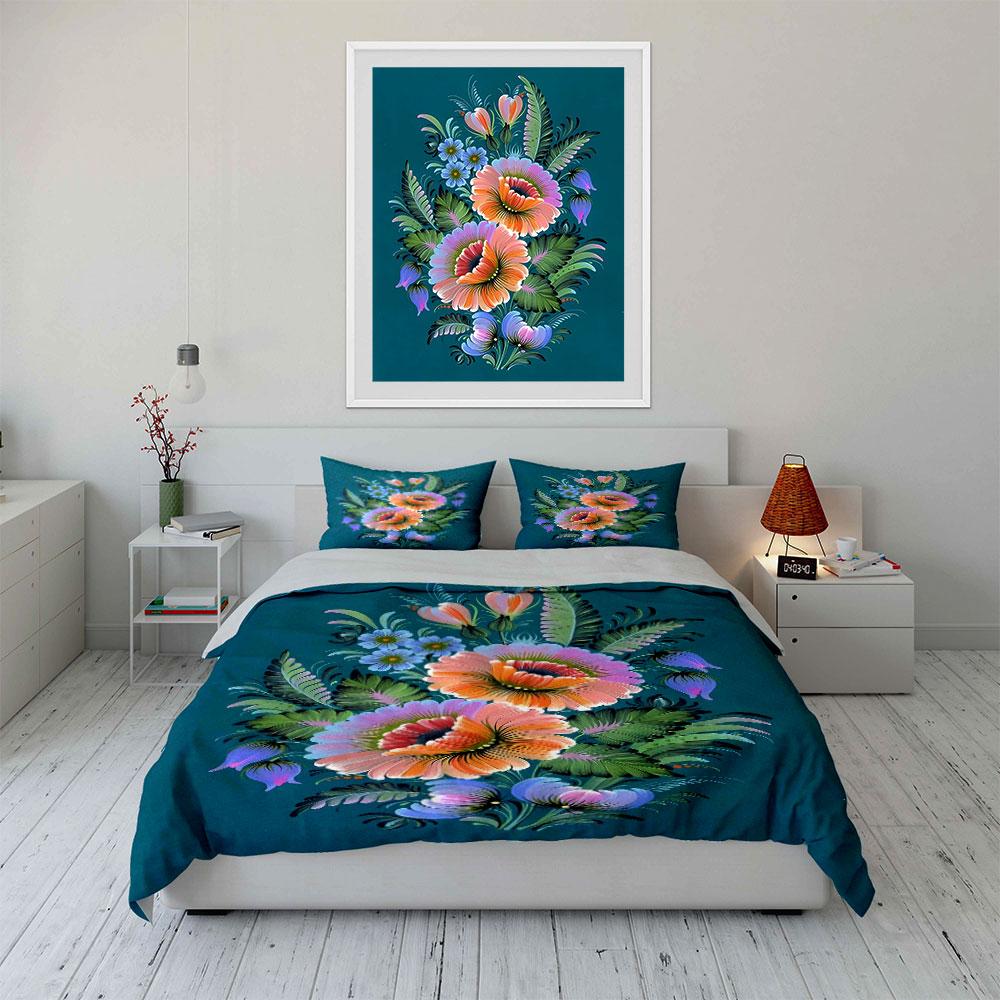 Colorful floral and leaves. Bedding sets Duvet cover sets Duvet covers Pillowcases(1 * Duvet Cover 2 * Pillowcases, without duvet insert)