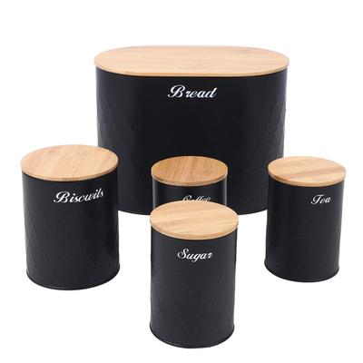 Bread Box with Canister Set for Kitchen Countertop Iron Bread Bin Storage Container Biscuit Tea