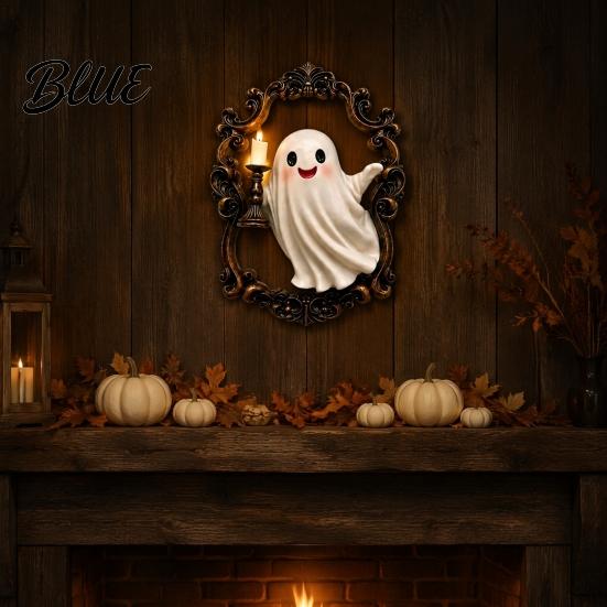 Retro Wall Lamp Halloween Ghost Lamp Gothic Resin 3D Frame Art Led Candle Light Vintage Sculpture with LED for Living Room Home Decor Cute Night