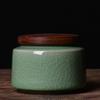 Chinese Style Wooden Lid Ceramic Tea Caddy Storage Tank, Sealed Pot, Retro Tea Box, Desktop Decoration Accessories
