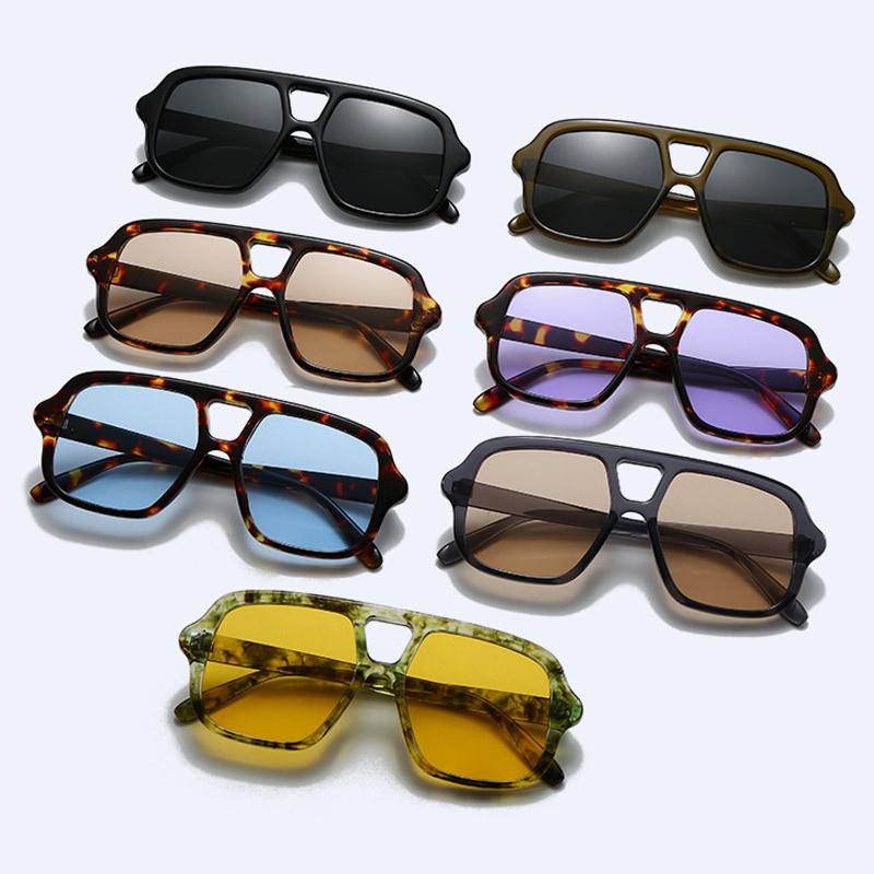  New Ins Popular Fashion Double Bridges Square Men Sunglasses Vintage Punk Yellow Shades UV400 Men Trending Sun Glasses